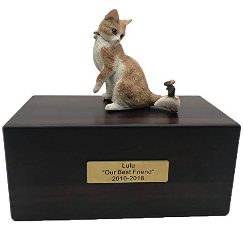 Urna de Cenizas Cremación Personalizado para Mascotas de Madera Palisandro con Estatua Placa de Grabada para el Nombre y la Fecha del Perro Gato Caja de Perros Gatos Urnas Funerarias,Fox Terrier