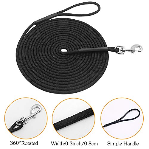 Vivifyin Dog Check Cord, 6 m flotante, cuerda larga de entrenamiento para perros con asa para playa, lago (negro)