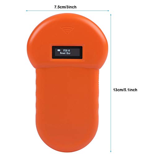 Wandisy Lector Chip Animales,Lector de identificación de Animales, 134.2Khz LCD ISO ID Chip Lector de Animales RFID Perro Microchip Escáner de Mano para Mascotas, USB Recargable