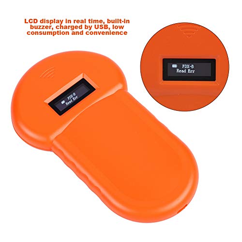 Wandisy Lector Chip Animales,Lector de identificación de Animales, 134.2Khz LCD ISO ID Chip Lector de Animales RFID Perro Microchip Escáner de Mano para Mascotas, USB Recargable