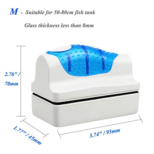 YIQI Magnético Acuario Pecadero Vidrio Algas Limpiador Fregador Rascador Cepillo Limpio Flotante con 2 raspadores, M (9.5 X 4.5 X 7 cm)