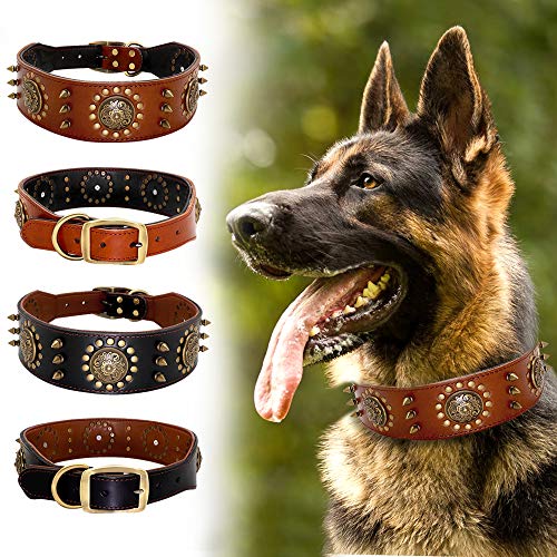 YXDZ Collar De Perro De Cuero Duradero Collares para Perros con Tachuelas con Tachuelas Y Collares Ajustables para Perros Medianos Grandes Pitbull K9 L XL