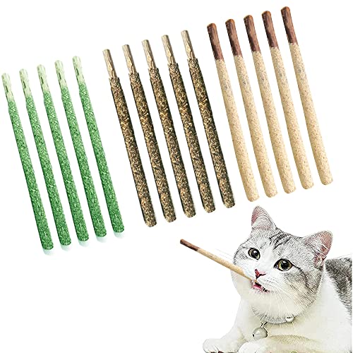 15 piezas en 3 sabores Juguetes del Catnip,Masticar Palos Gato,Cuidado Dental Matatabi,Palo De Gato,Compuesto por todos los materiales naturales, esterilizados mediante múltiples procesos.