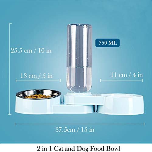 2 in 1 Comedero y Bebedero Automático para Gatos y Perros，Dispensador de Agua Pequeño, Comedero de Perros para Ralentizar la Comida, Gato Comedero De Agua para Mascotas, (Blanco y Azul) (Blanco)