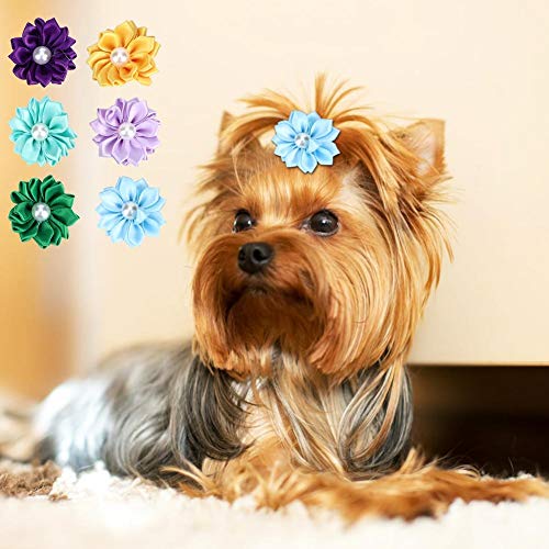30Pcs Lazos para el Cabello de Flores Multicolores para Mascotas Decoración Linda del Pelo de Perro Accesorios de Aseo en Forma de Margarita para Perros medianos pequeños para Perros