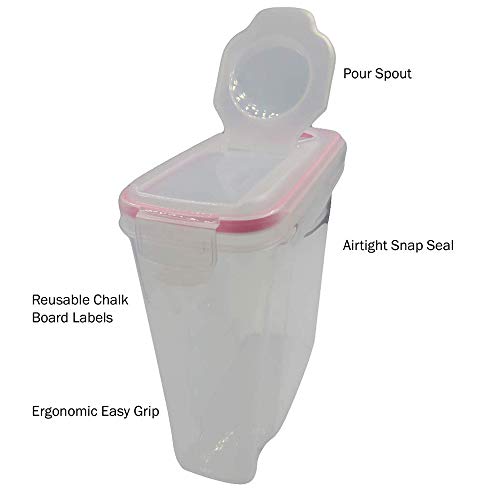 Almacenamiento De Contenedores De Cereal / Contenedores De Almacenamiento De Alimentos 100% Herméticos Y Secos Con Tapa De Bloqueo Lateral Con Dispensador - Contenedores Plástico Sin BPA ,Rosado,L
