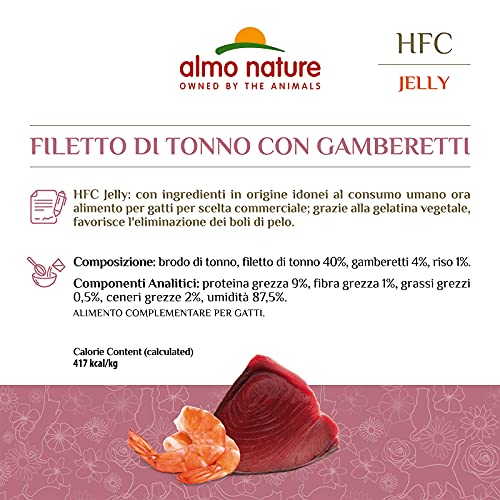 almo nature Comida Húmeda para Gatos Natural de Atún y Gambas (24 Sobres x 55g). Alimento para Gatitos Gourmet Monoproteíco HFC Cuisine. Snack Complementario sin Gluten.