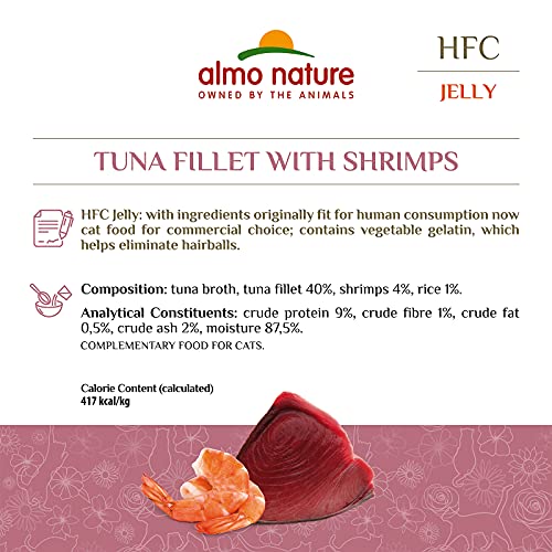 almo nature Comida Húmeda para Gatos Natural de Atún y Gambas (24 Sobres x 55g). Alimento para Gatitos Gourmet Monoproteíco HFC Cuisine. Snack Complementario sin Gluten.