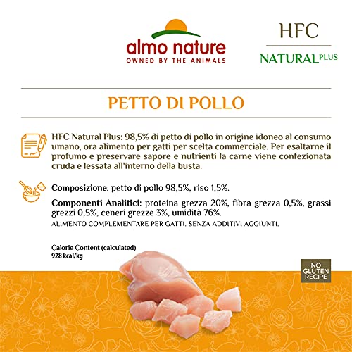 almo nature Comida Húmeda para Gatos Natural Plus de Pollo (24 sobres x 55g). Alimento para Gatitos Gourmet Monoproteíco HFC Cuisine. Snack Complementario sin Gluten.