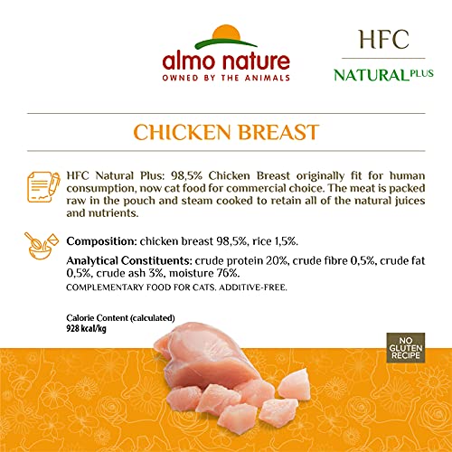 almo nature Comida Húmeda para Gatos Natural Plus de Pollo (24 sobres x 55g). Alimento para Gatitos Gourmet Monoproteíco HFC Cuisine. Snack Complementario sin Gluten.