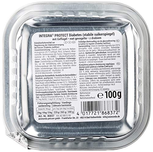 animonda Integra Protect Diabetes para gatos, comida dietética para gatos, comida húmeda para gatos con diabetes mellitus, con ave, 16 x 100 g