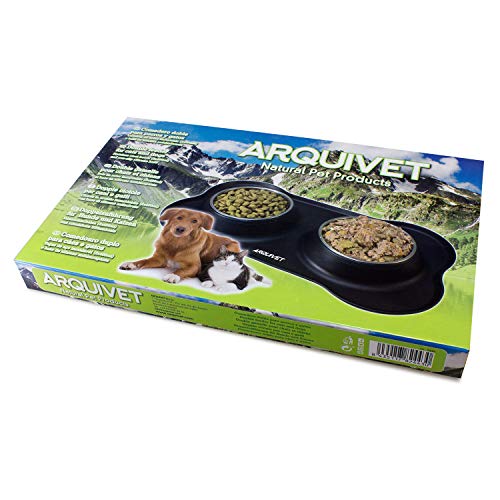 ARQUIVET Comedero y Bebedero Doble para Perros y Gatos - Cuenco de Acero Inoxidable - Base de Silicona Antideslizante y antivuelcos - Accesorios Comida Mascotas - 2 x 400 ml