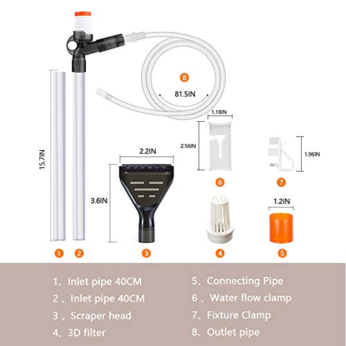 通用 Aspirador Acuario, Kit Limpiador de Acuario Limpiador con Manguera de Cambio de Agua Extra Larga+Raspador de Vidrio para Acuario Cambio de Agua, Lavado de Arena, absorción de heces