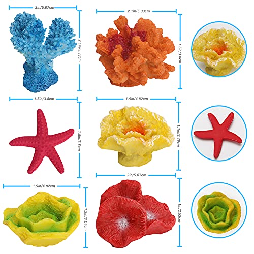 Aytop Coral sintético, realista artificial para acuario, plantas de corales, ornamentos de resina colorida, coral marino artificial para acuario o pecera, decoración paisajística, paquete de 6