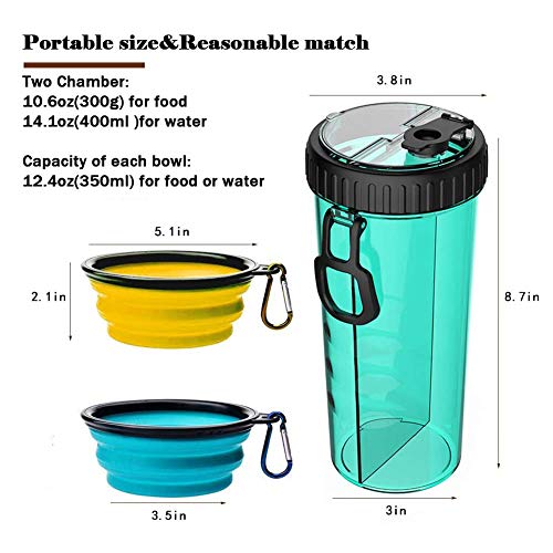 Botella de Agua de Viaje para Mascotas -Recipiente de Agua para de Viaje Portátil Antibacteriano a Prueba de Fugas Botella de Doble Cámara 2 en 1 con 2 Bandejas Plegables Perros Alimentador de Gatos