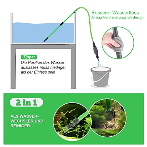 boxtech Aquarium Water Change, Kit de limpieza de grava para acuarios con sifón para cambiar el agua y limpiar la arena