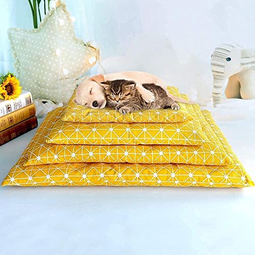 CareMont Almohadilla de Cama para Mascotas Almohadilla ExtraíBle y Lavable Almohadilla para Perros Almohadilla Gruesa y CáLida para Gatos (Color: Amarillo, Talla: M)