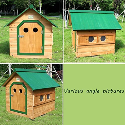 Casetas para perros Casa para Mascotas Casa para Perros De Madera Maciza con Techo Verde Y Agujero Redondo con Ventana Lateral De Piso Extraíble con Deflector Móvil (Color : Green, Size : M)