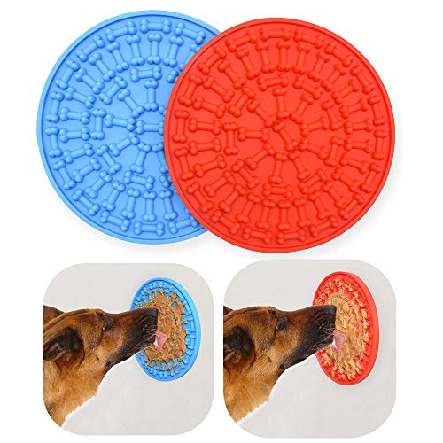 Chnrong - Almohadilla para lamer de perro, alimentador lento para perro, almohadilla para lamer la mantequilla de cacahuete para mascotas para baño, aseo y entrenamiento de perros, color rojo