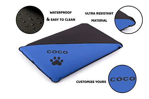 Colchoneta Personalizada para Perros - Impermeable y Resistente - Colchón para Perro Grande, Pequeño y Mediano - Exterior e Interior - Cama Antimordeduras (M - 90 x 60 x 6 CM, Azul)