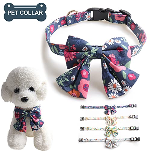 Collar de perro Patrón de flores Decorativo Ajustable Mascota Perros Mariposa Corbatas Collar Productos de aseo para perros Collar para mascotas Multicolor Crema para mascotas-1.5cm