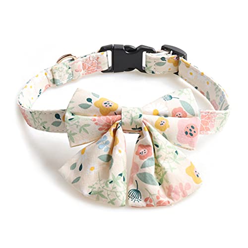 Collar de perro Patrón de flores Decorativo Ajustable Mascota Perros Mariposa Corbatas Collar Productos de aseo para perros Collar para mascotas Multicolor Crema para mascotas-1.5cm
