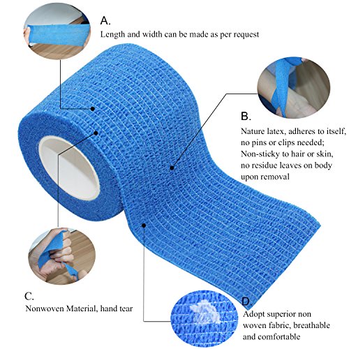 COMOmed Vendajes cohesivos veterinarios Envoltura elástico Vendaje amarillo 2.5cm x 4.5m 12 rollos Tobillo no tejido Certificado FDA