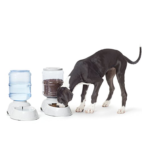 CURVER Caseta de Perro para jardín, Color Topo/Beige, 95 x 99 x 99 cm + Amazon Basics Dispensador de Agua y Comida, Grande