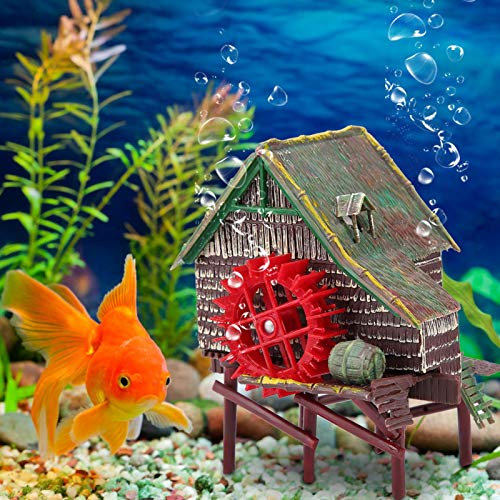DAUERHAFT Molino de Viento para Acuario, paisajismo de Rueda de Agua Grande para Acuario, cabaña de Rueda de Agua aireada neumática, Resina, 50 g, para decoración de paisajismo de pecera(S)