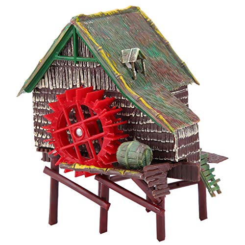 DAUERHAFT Molino de Viento para Acuario, paisajismo de Rueda de Agua Grande para Acuario, cabaña de Rueda de Agua aireada neumática, Resina, 50 g, para decoración de paisajismo de pecera(S)