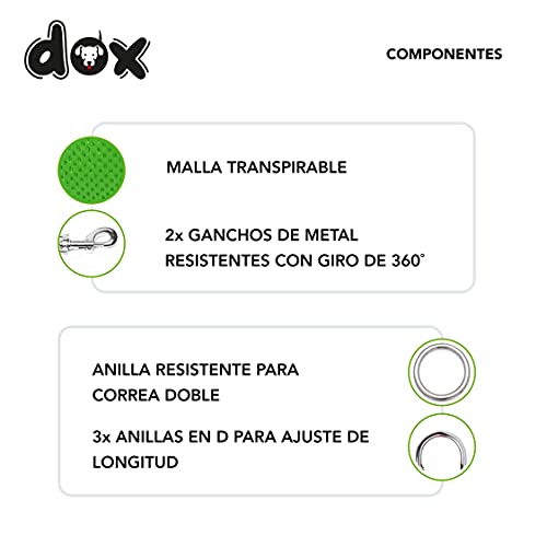 DDOXX Correa Perro Multiposición Air Mesh, Ajustable en 3 tamaños, 2m | Muchos Colores & Tamaños | para Perros Pequeño, Mediano y Grande | Correa Accesorios Doble 2 Gato Cachorro | Verde, M
