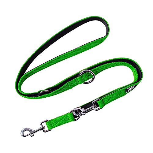 DDOXX Correa Perro Multiposición Air Mesh, Ajustable en 3 tamaños, 2m | Muchos Colores & Tamaños | para Perros Pequeño, Mediano y Grande | Correa Accesorios Doble 2 Gato Cachorro | Verde, M