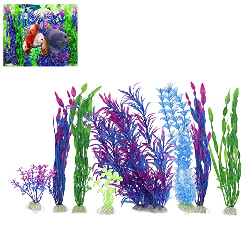 Decoraciones para Plantas de Peceras, 8 Piezas, Fáciles de Limpiar, Plantas de Agua de Algas Artificiales de Textura Suave para Decoración de Acuarios