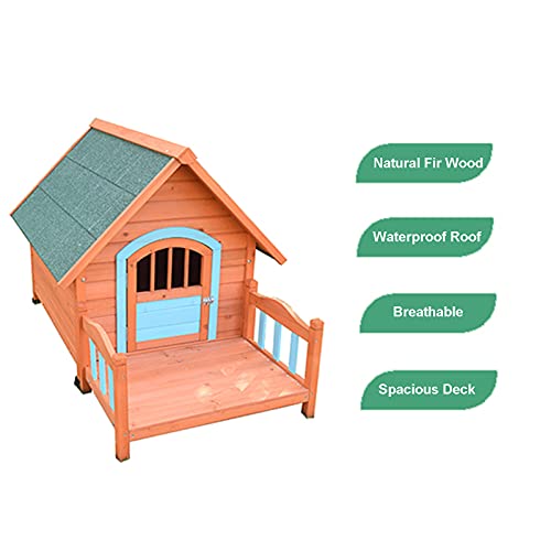 DHYBDZ Casetas para Perros Medianas y pequeñas Resistentes a la Intemperie con Porche, caseta de Madera para Perros al Aire Libre con Patas Ajustables, Refugio para Mascotas a Prueba de frío