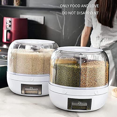 Dispensador de alimentos giratorios de 6 redes - Recipiente de almacenamiento de arroz y grano, salida de arroz de un solo clic, adecuado para arroz, alimentos para mascotas, frijoles