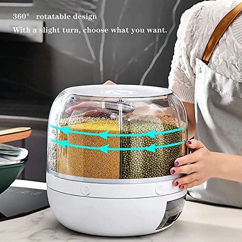 Dispensador de alimentos giratorios de 6 redes - Recipiente de almacenamiento de arroz y grano, salida de arroz de un solo clic, adecuado para arroz, alimentos para mascotas, frijoles