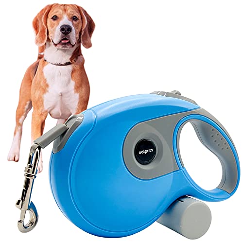 Edipets, Correa Perro Extensible, Retráctil, 8 Metros, Incluye Dispensador de Bolsas, Cinta Flexible para Adiestramiento y Paseo, para Perros Pequeños, Medianos y Grandes (Azul, 8 Metros)