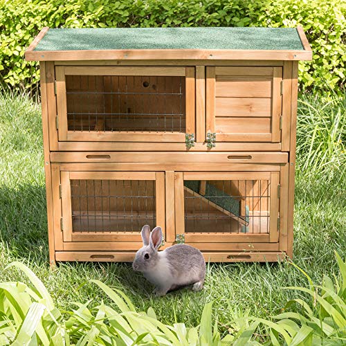 ELIGHTRY Conejeras Madera de Exterior Gallineros Jaula para Conejos Gallinas Cobayas Hamster Animales Pequeños con 2 Pisos 91,5x45x81cm XTL0001hbgn