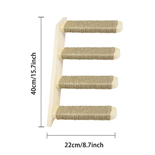 Escalera para Gatos, Escalera de Gato con 4 peldaños, Soporte de pared para escaleras de madera maciza, muebles para gatos hechos a mano