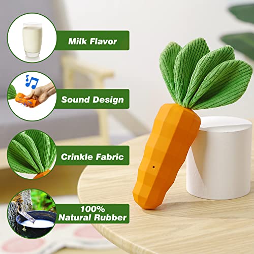 ESCOCO Juguetes para Masticar chirriantes para Perros, diseño Elegante, Duradero, de Goma Natural, Zanahoria, Juguetes para Perros, Juguete para Limpiar los Dientes para Cachorros (Amarillo)