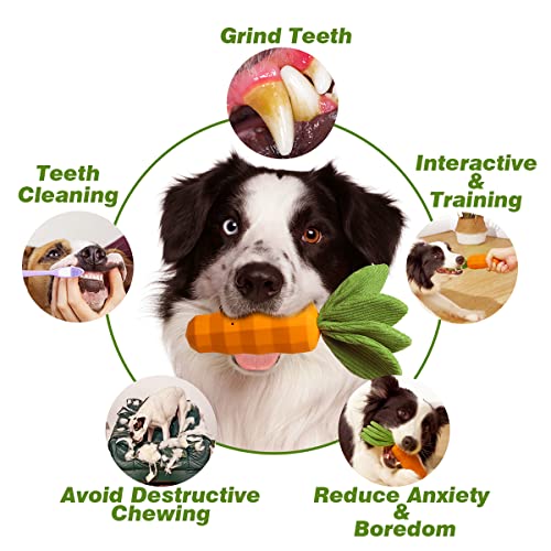 ESCOCO Juguetes para Masticar chirriantes para Perros, diseño Elegante, Duradero, de Goma Natural, Zanahoria, Juguetes para Perros, Juguete para Limpiar los Dientes para Cachorros (Amarillo)