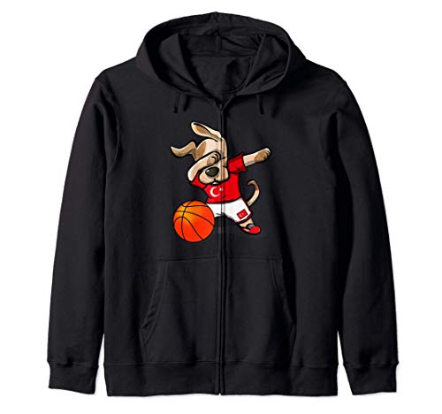 Funny Dabbing Dog Perro Baloncesto de Turquía Bandera turca Sudadera con Capucha