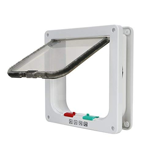 Gatera para puerta de Top Munster, kit de puerta de 4 sistemas de apertura para gato con cerradura, para animales pequeños, marco telescópico, fácil instalación