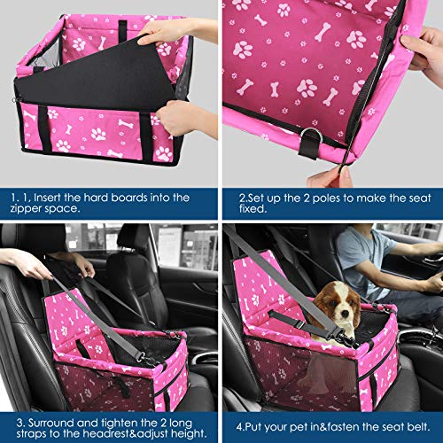 GeeRic Asiento de Coche para Mascotas de Seguridad Impermeable Transpirable extraíble para Proteger la Seguridad de Las Mascotas en los automóviles Pasar Unas Vacaciones seguras Huesos de Perro Rosa