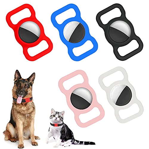 Gmili 5 Piezas Funda Airtag Silicona Compatible con Apple Airtag Case Protectora para Airtag Collar Perro y Gato, [Negro+Blanco+Rojo+Azul+Rosa]