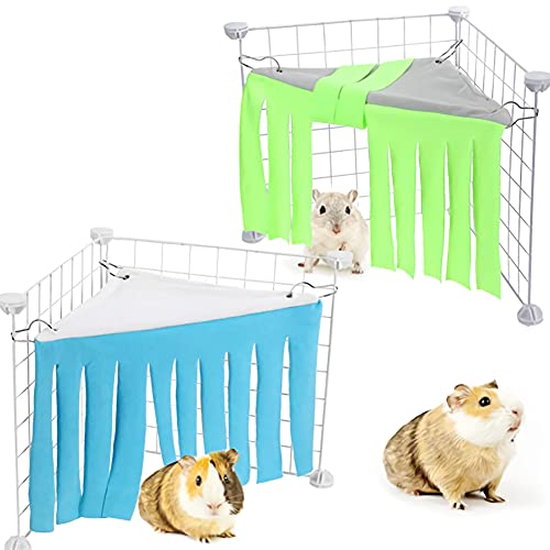 Hámster De Dos Piezas Tienda para Animales Pequeños Hamaca Vellón para Mascotas Pequeñas Jaula para Esconder Accesorios Borla Cortina Escondite (Azul y Verde)