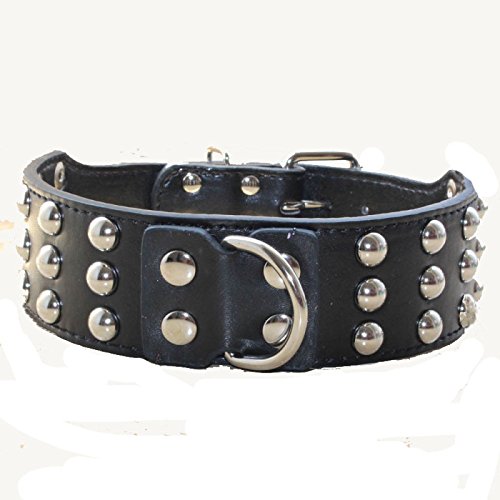 Haoyueer - Collar de perro de 5 cm de ancho con 3 filas tachonadas de piel resistente para perros grandes Pit Bull Terrier Mastín (M, negro)