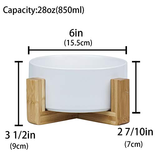 HCHLQLZ Blanco Ceramica Comedero Perro y Comedero Gato - 850 ml - En un Elegante Soporte de bambú - También Adecuado para Perros Grandes/Grandes felinos
