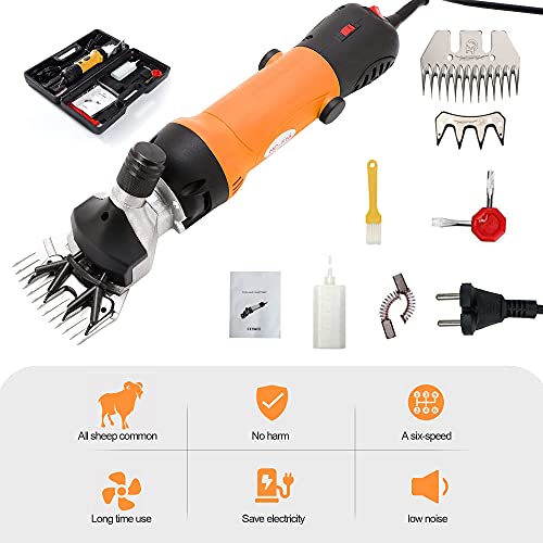 Heionia Juego de tijeras eléctricas para ovejas, 690 W, máquina de esquilar Sheap Clipper para ovejas, animales, 220 V, velocidad ajustable (naranja)