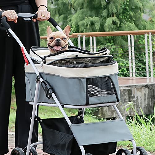 HGML Cochecito De Mascotas, 4 Ruedas Cochecito De Perro Ligero, Cochecito De Mascotas Plegable Perro/Gato Carro De Viaje, con Cesta De Almacenamiento Pink